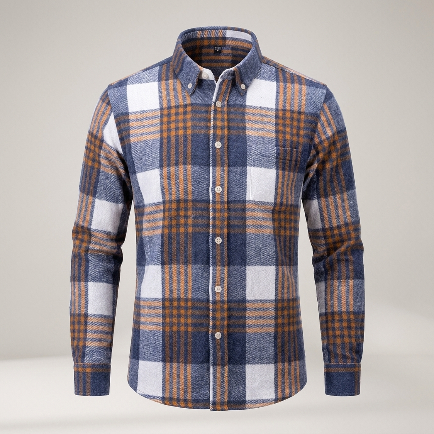 PLUXSTYLE::numise::mens-button-down-plaid-top::pack-blue-and-orange