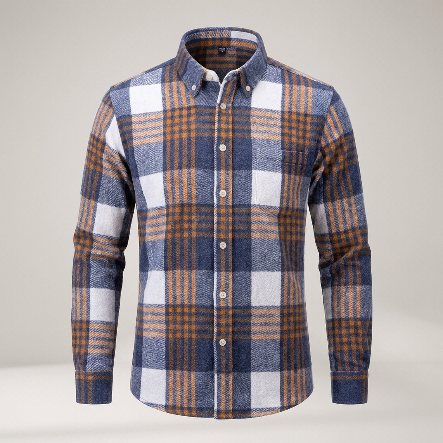 PLUXSTYLE::numise::mens-button-down-plaid-top::pack-blue-and-orange