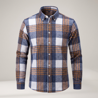 PLUXSTYLE::numise::mens-button-down-plaid-top::pack-blue-and-orange