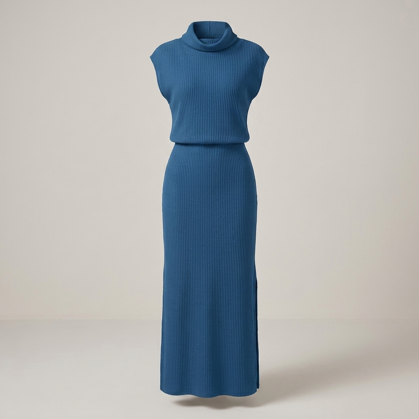 PLUXSTYLE::numise::sleeveless-draped-neck-midi-dress::pack-blue