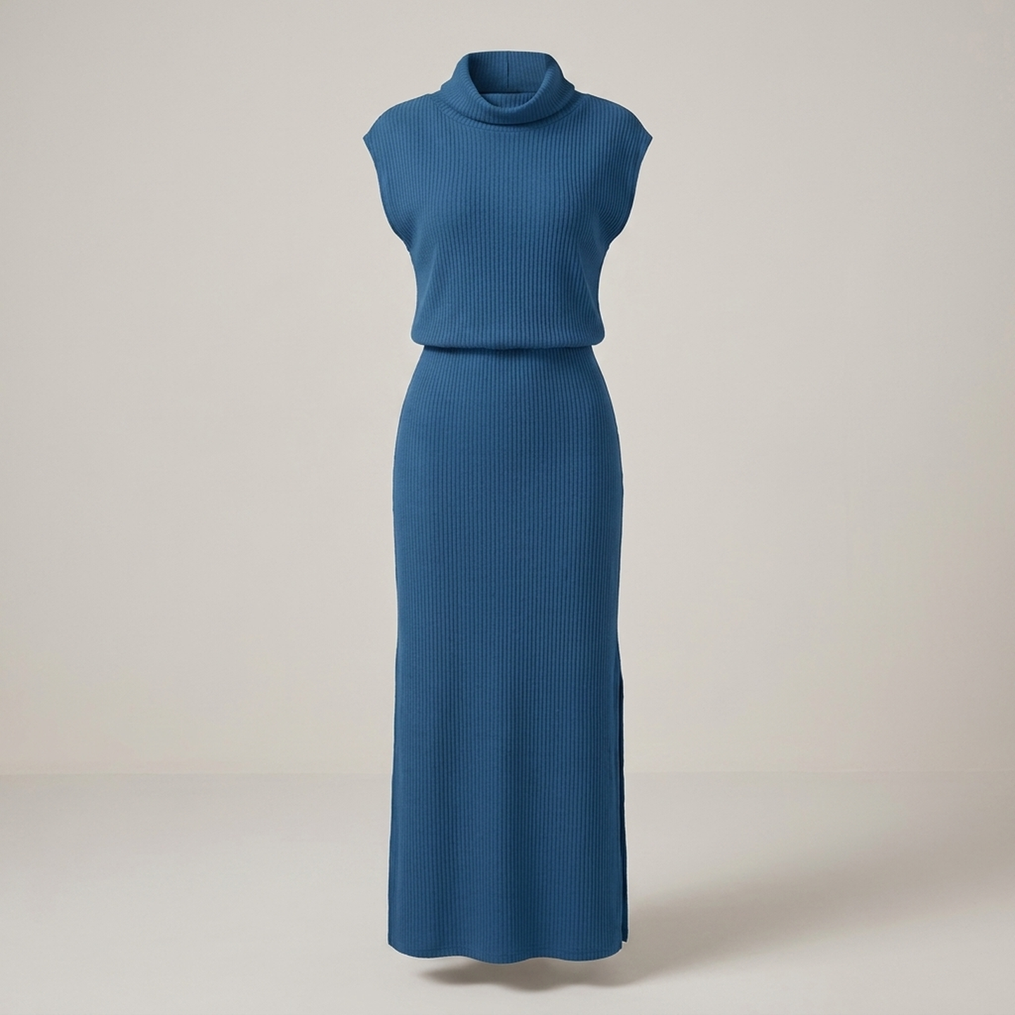 PLUXSTYLE::numise::sleeveless-draped-neck-midi-dress::pack-blue