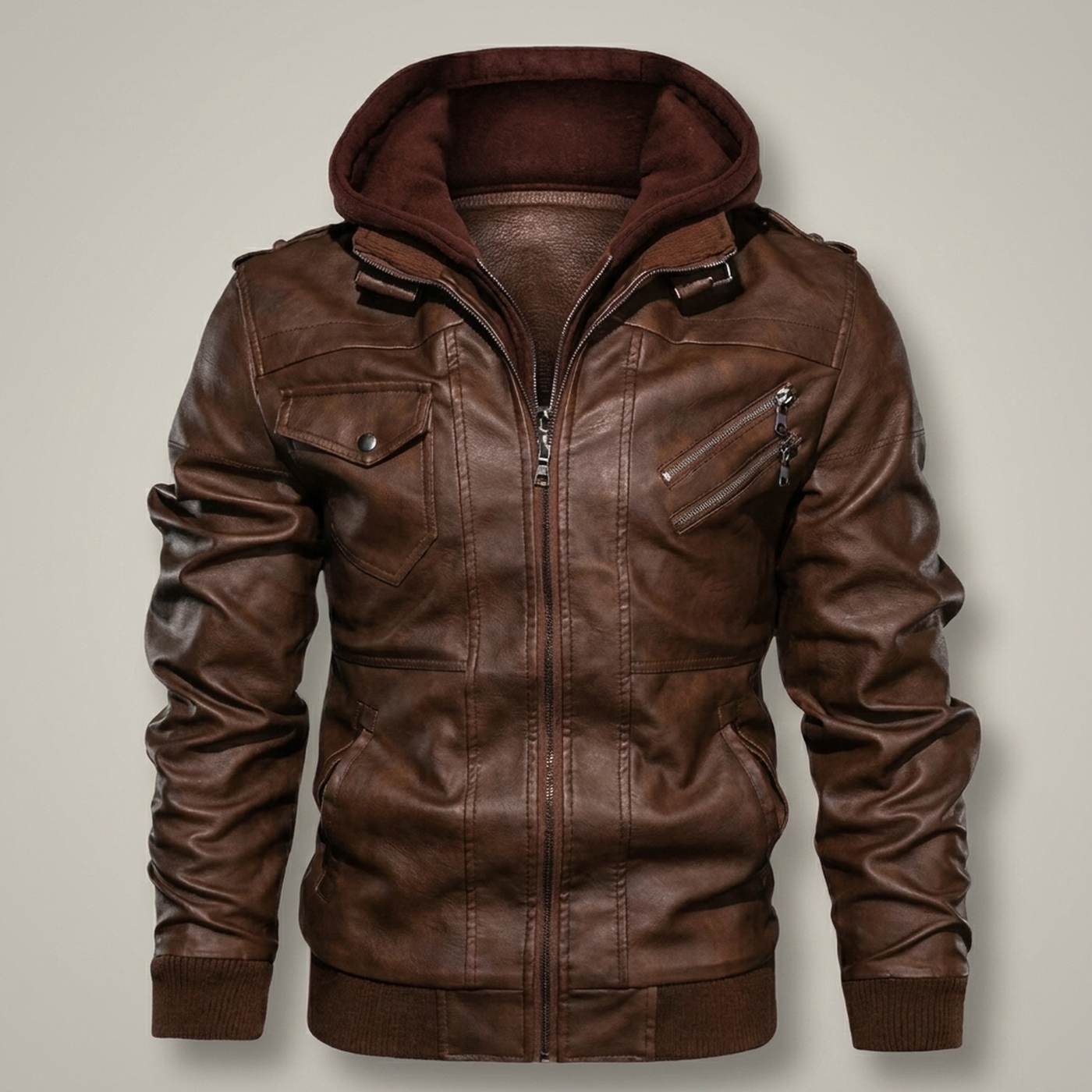 PLUXSTYLE::numise::mens-tailored-biker-parka::pack-brown