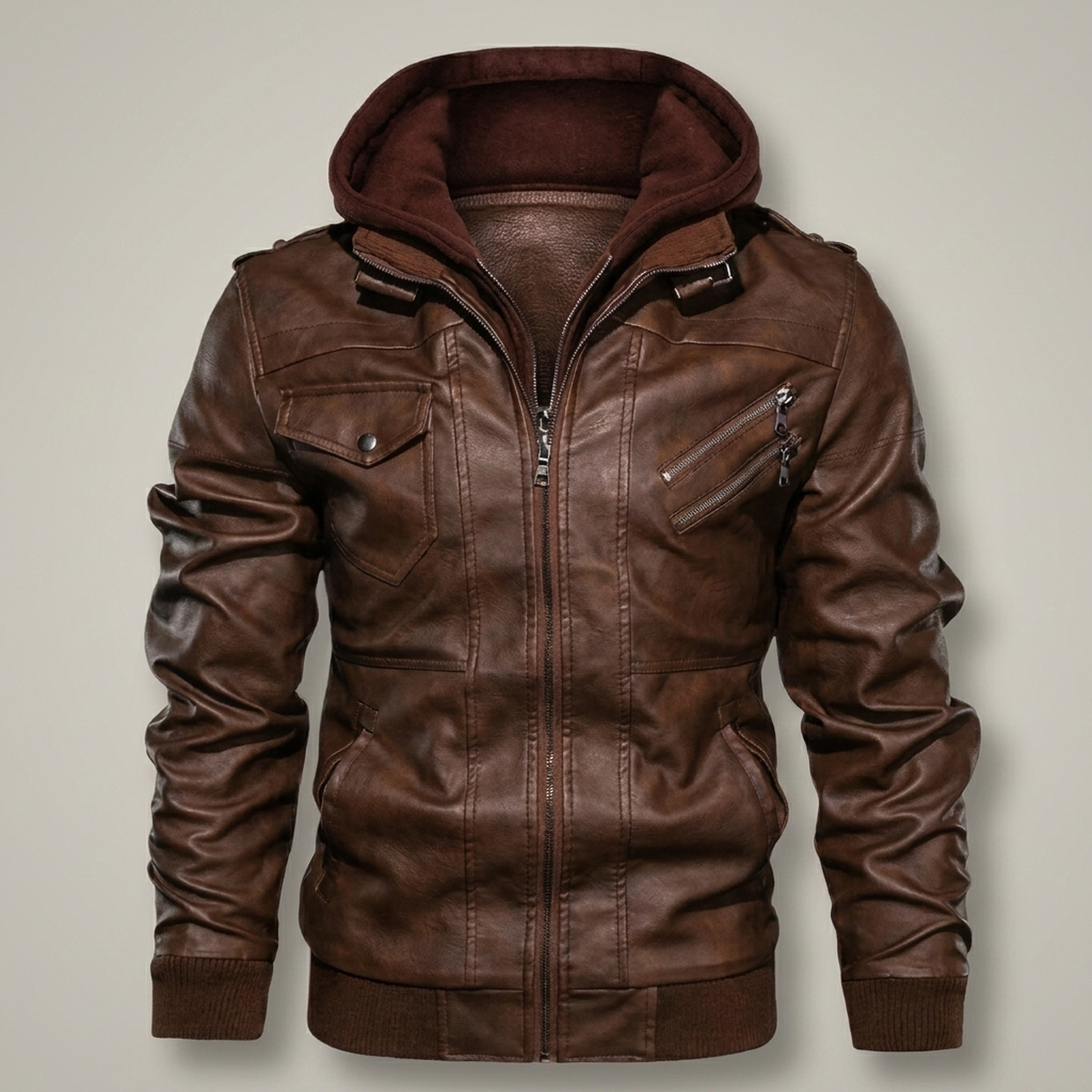 PLUXSTYLE::numise::mens-tailored-biker-parka::pack-brown