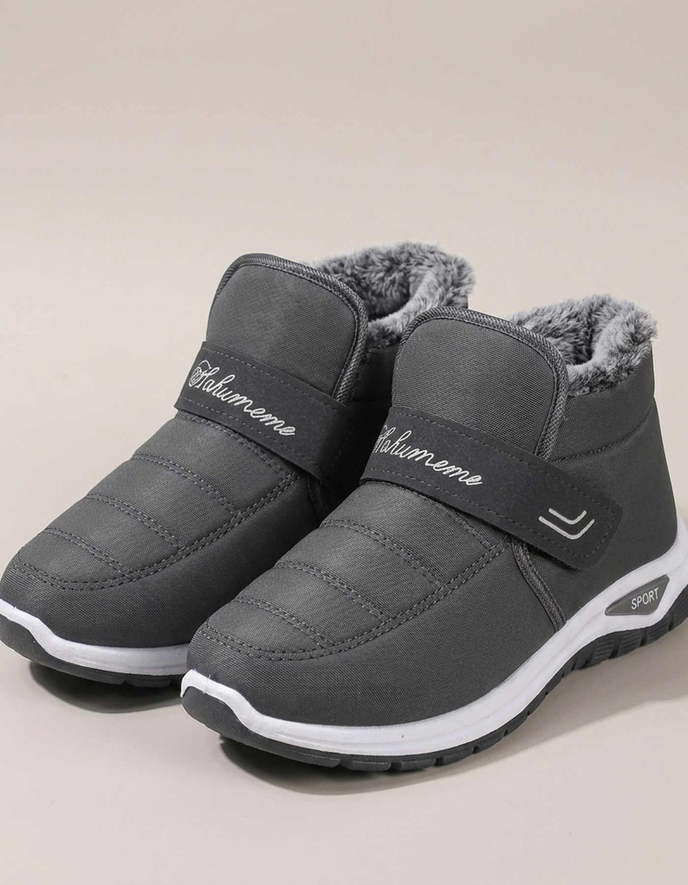 PLUXSTYLE::numise::womens-slip-on-snow-boots::pack-grey