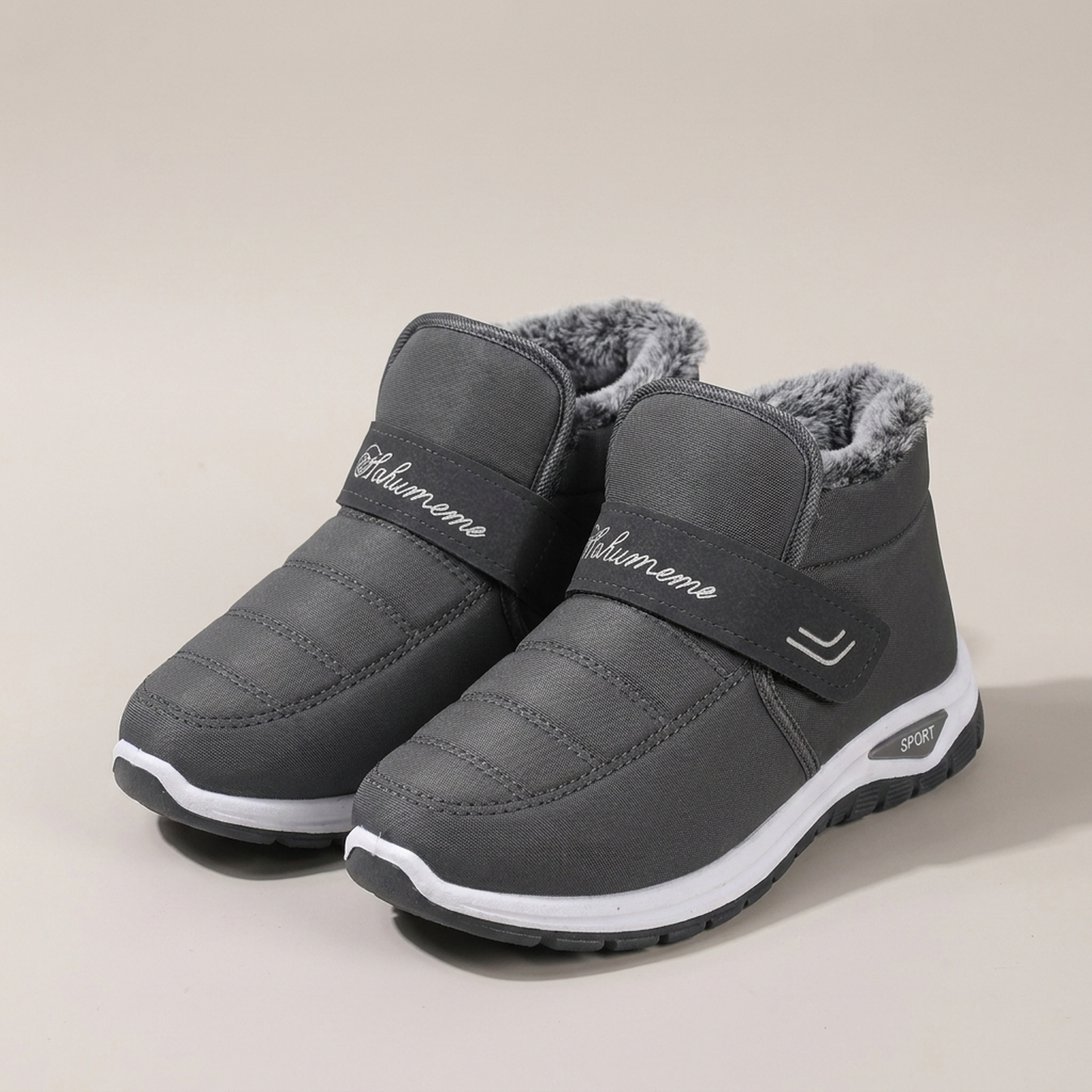 PLUXSTYLE::numise::womens-slip-on-snow-boots::pack-grey