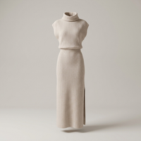 PLUXSTYLE::numise::sleeveless-draped-neck-midi-dress::pack-beige