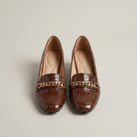 PLUXSTYLE::numise::ava-chain-detail-block-heel-loafers::pack-brown