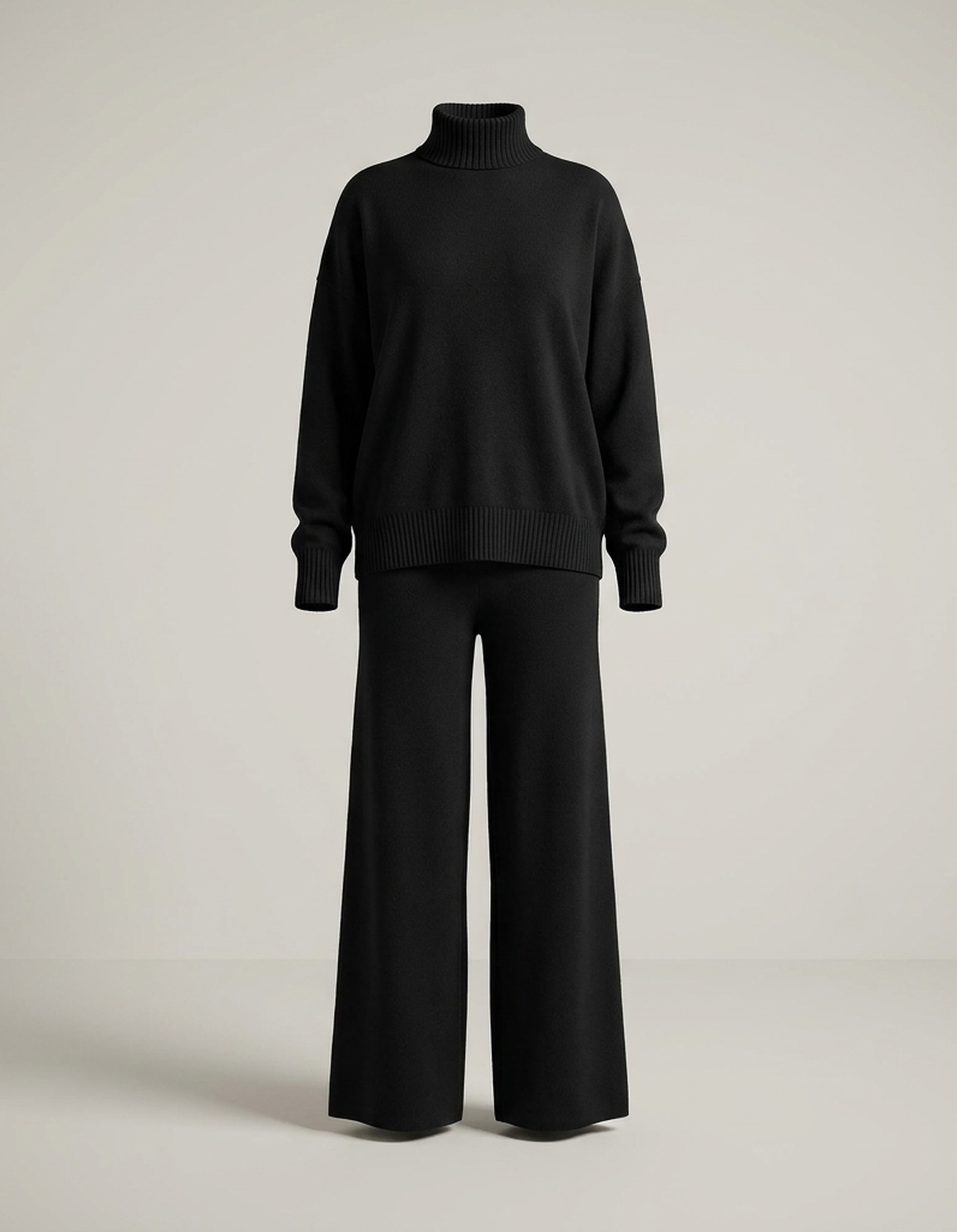 PLUXSTYLE::numise::relaxed-turtleneck-wide-leg-pants-set::pack-black
