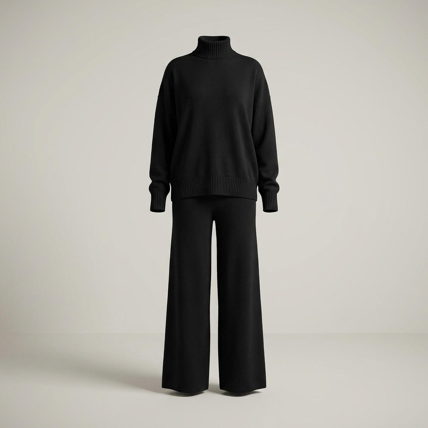PLUXSTYLE::numise::relaxed-turtleneck-wide-leg-pants-set::pack-black