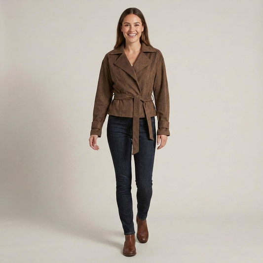 PLUXSTYLE::numise::womens-wide-lapel-belted-parka::front