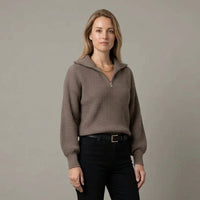 Avery | Winterpullover für Damen mit halbem Reißverschluss, Kragen und Strickmuster