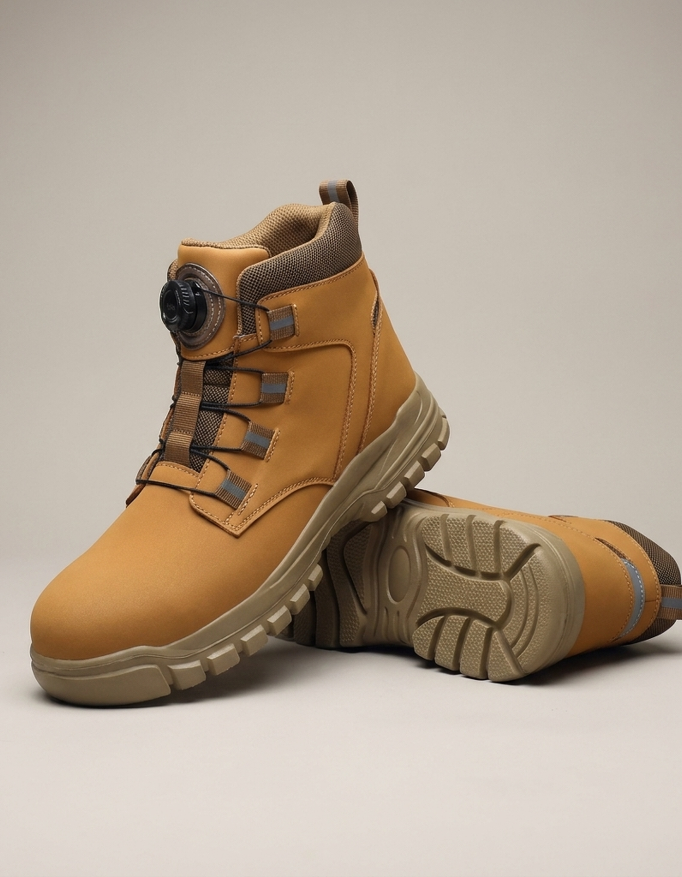 PLUXSTYLE::numise::mens-quick-lock-steel-toe-work-boots::pack-yellow