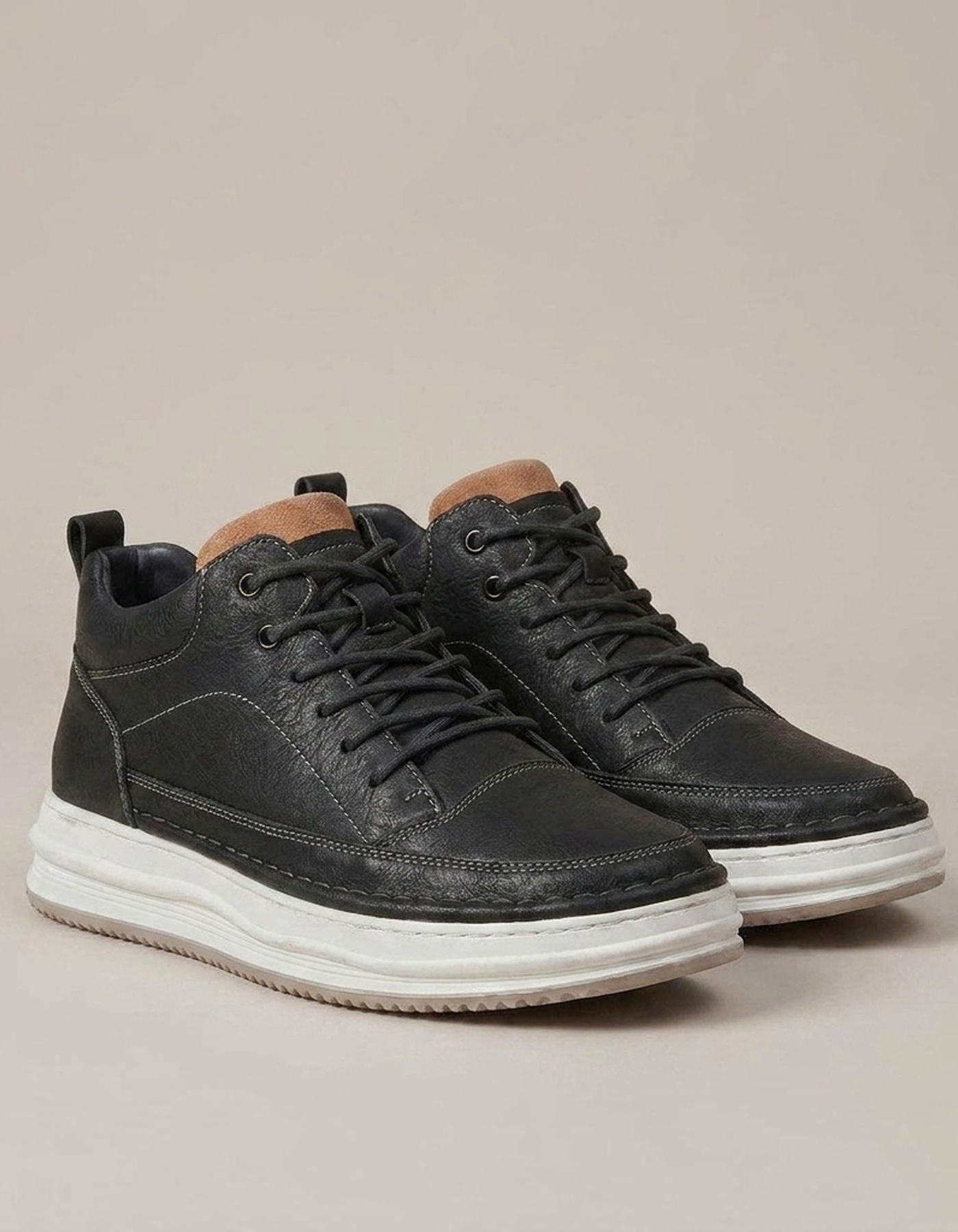 PLUXSTYLE::numise::mens-platform-mid-top-sneakers::closeup-detail