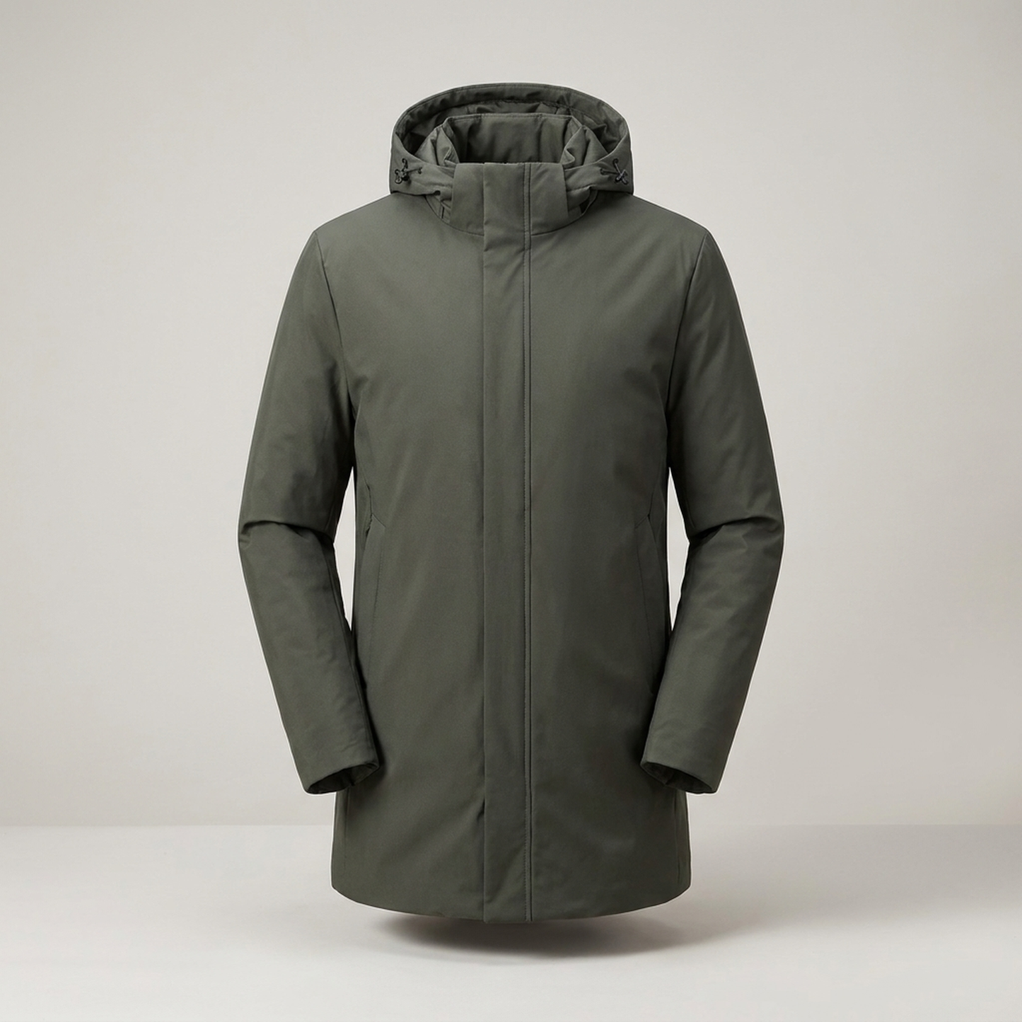 PLUXSTYLE::numise::mens-longline-hooded-parka::pack-dark-green