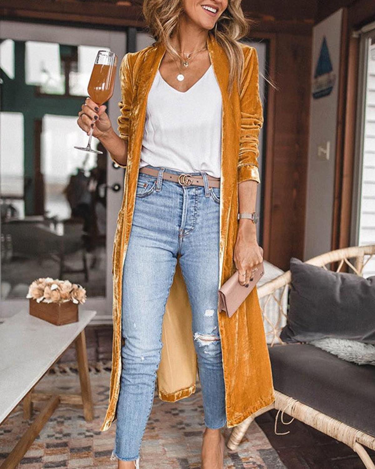 PLUXSTYLE::numise::womens-open-front-long-cardigan::lifestyle-keep-1