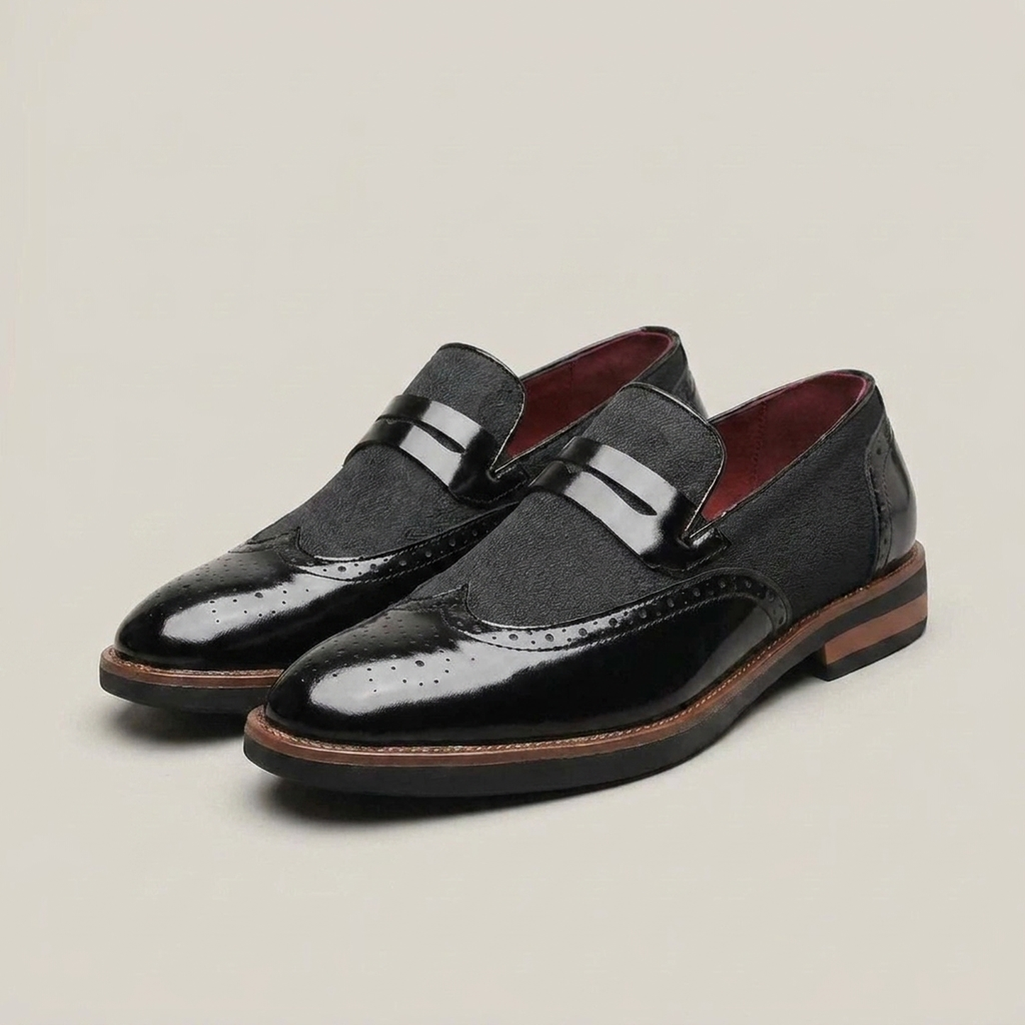 PLUXSTYLE::numise::mens-wingtip-strap-loafers::closeup-detail