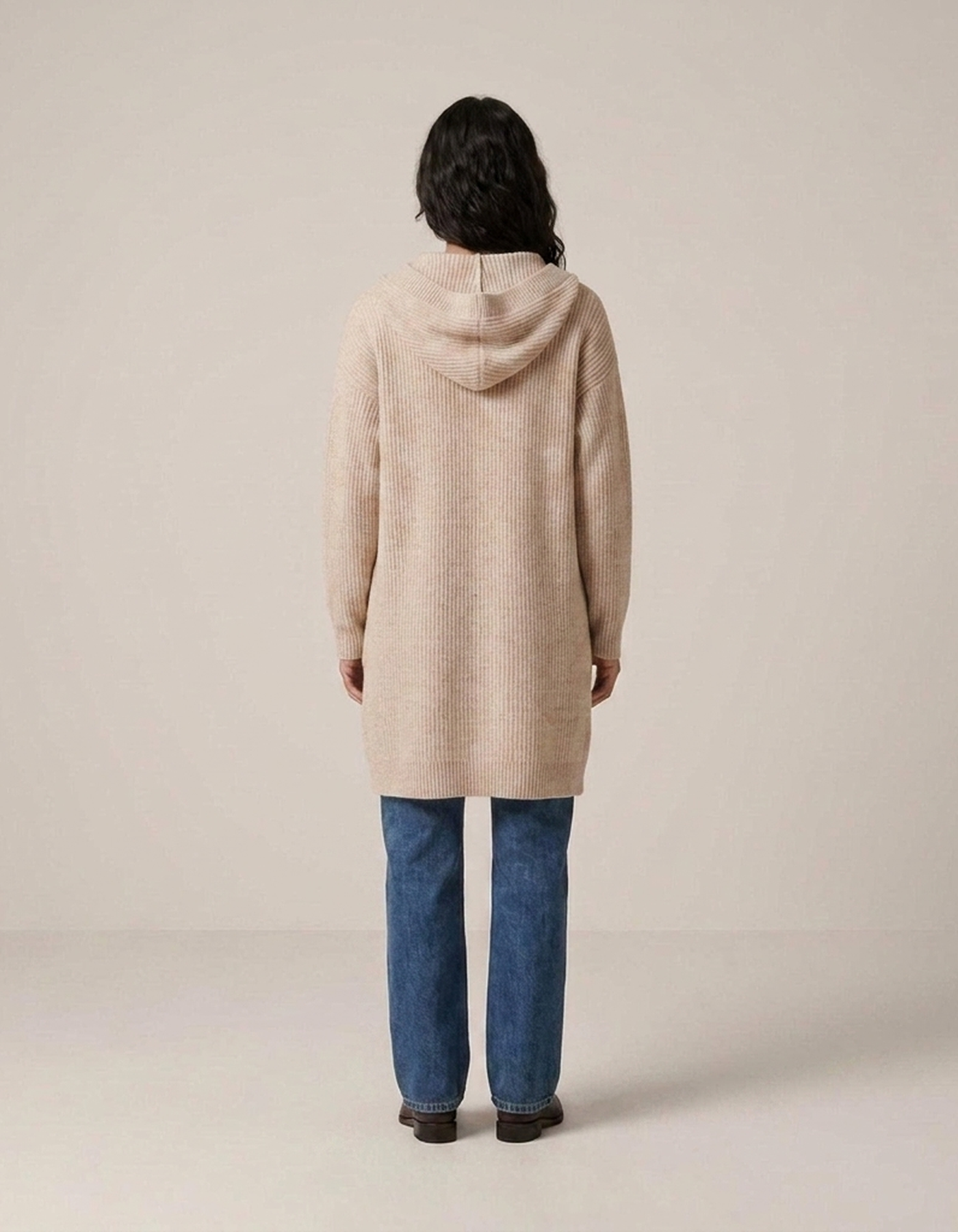 PLUXSTYLE::numise::longline-hooded-cardigan::back