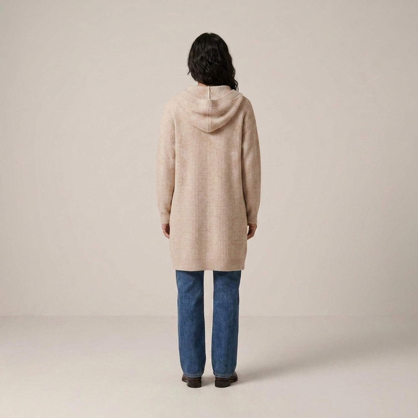PLUXSTYLE::numise::longline-hooded-cardigan::back