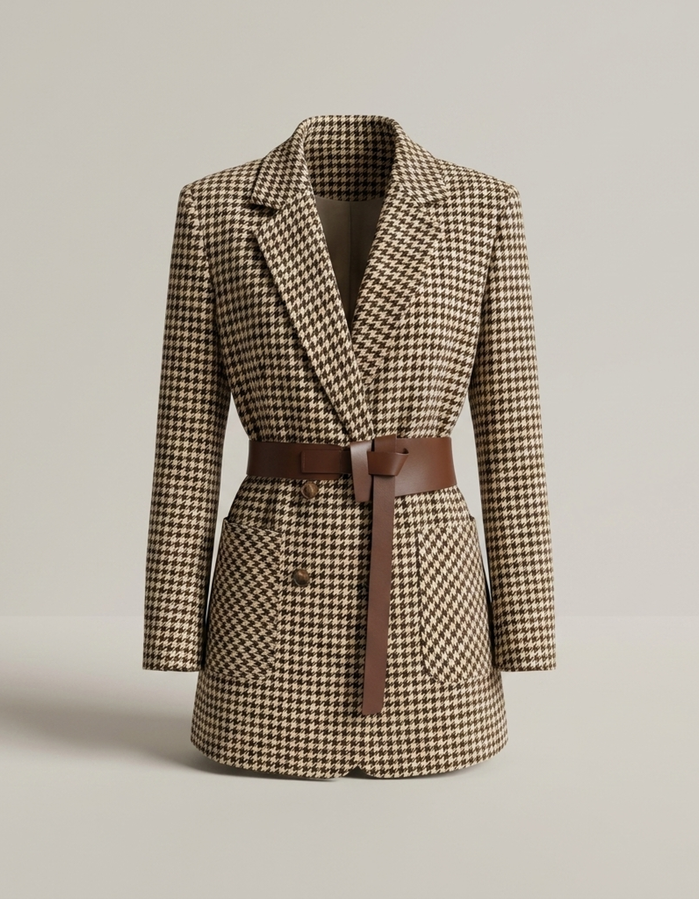 PLUXSTYLE::numise::womens-houndstooth-parka::pack-brown