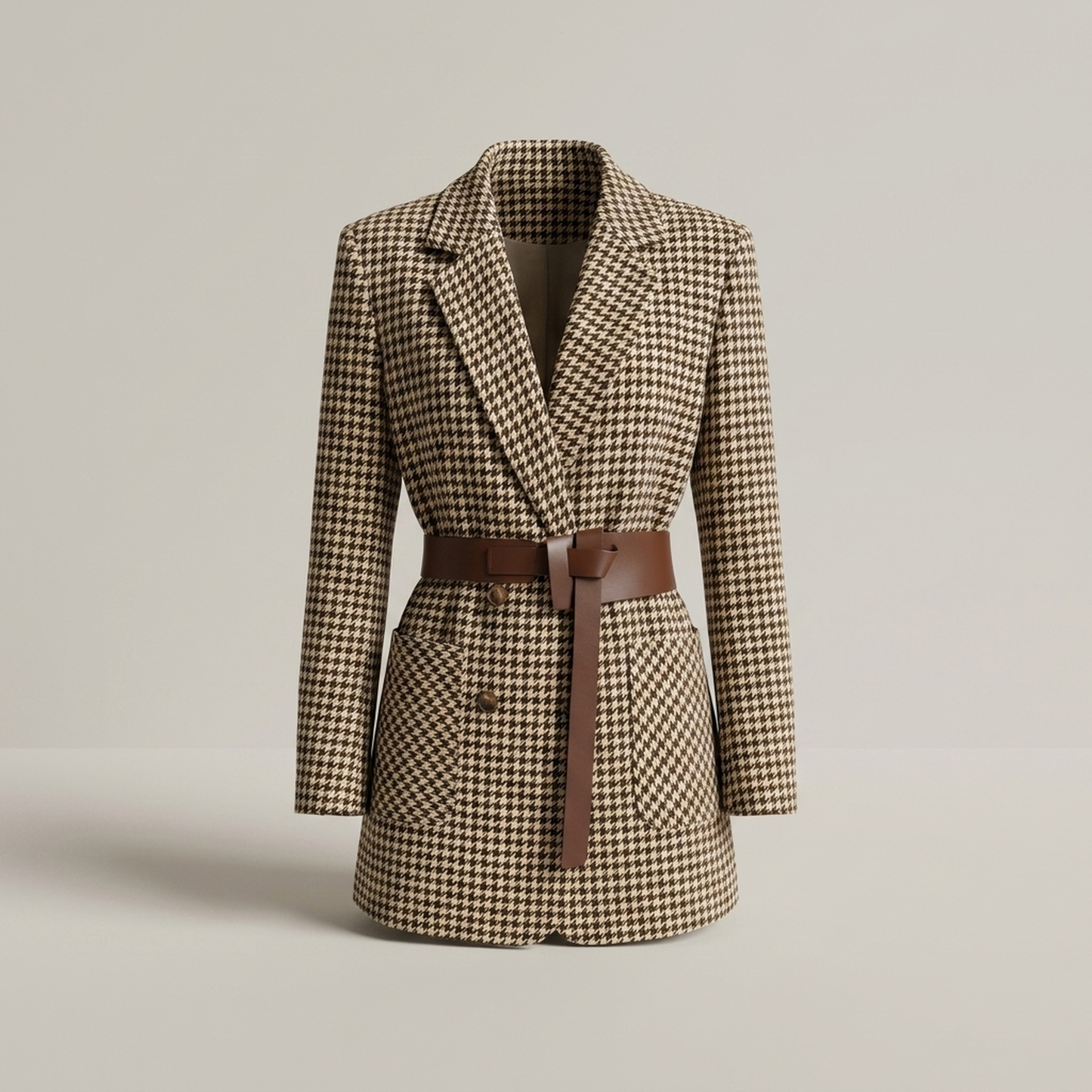 PLUXSTYLE::numise::womens-houndstooth-parka::pack-brown