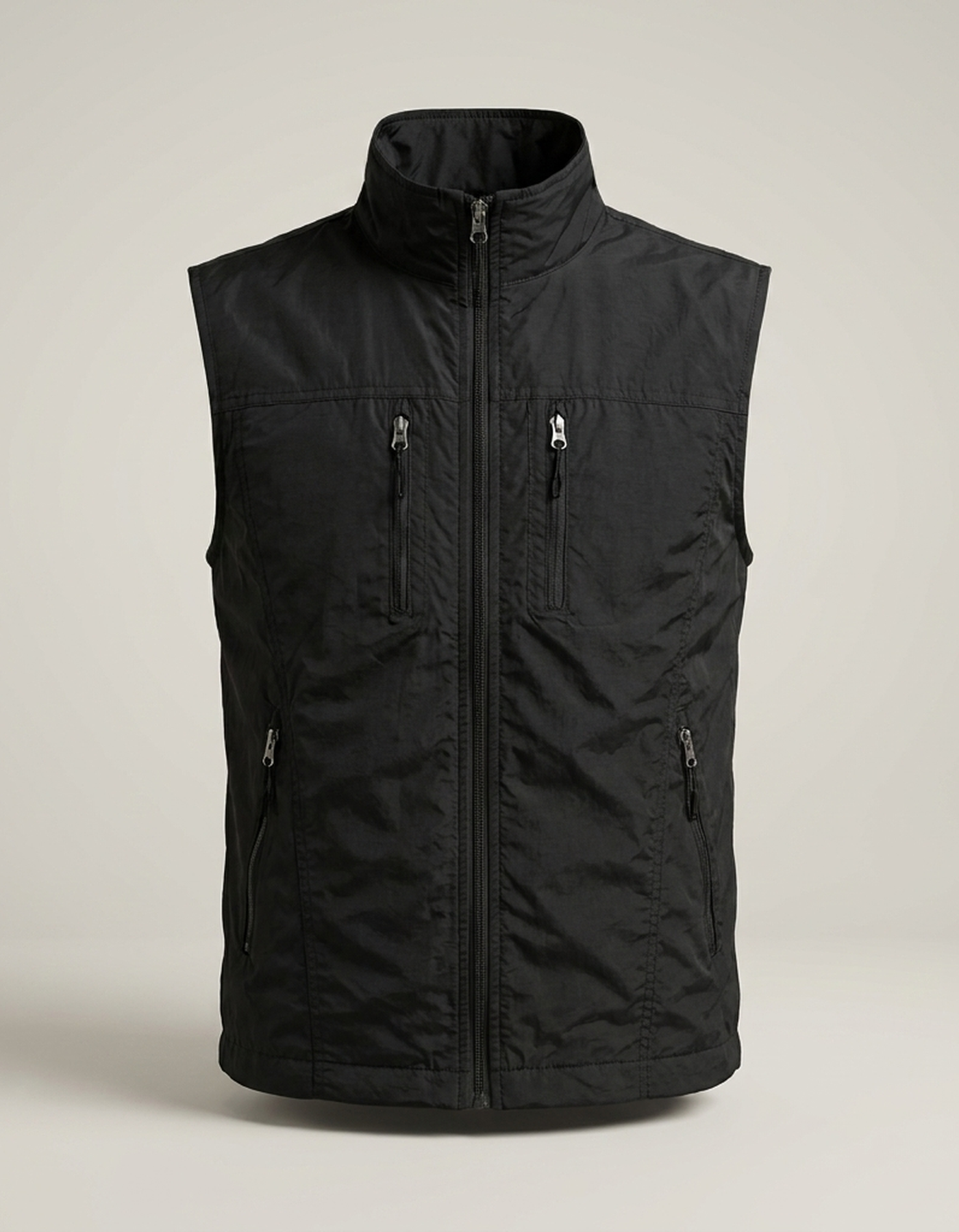 PLUXSTYLE::numise::mens-stand-collar-utility-vest::pack-black