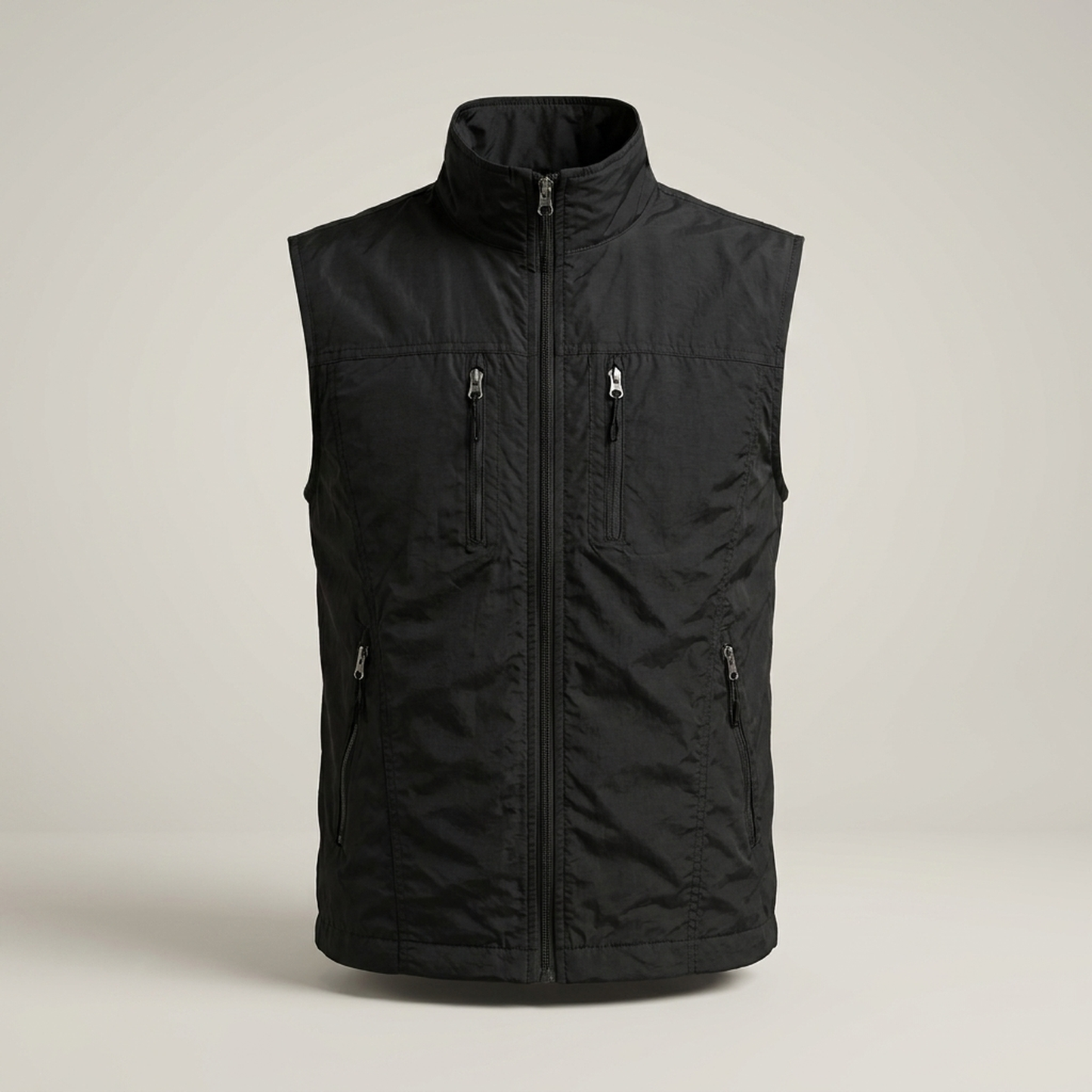 PLUXSTYLE::numise::mens-stand-collar-utility-vest::pack-black