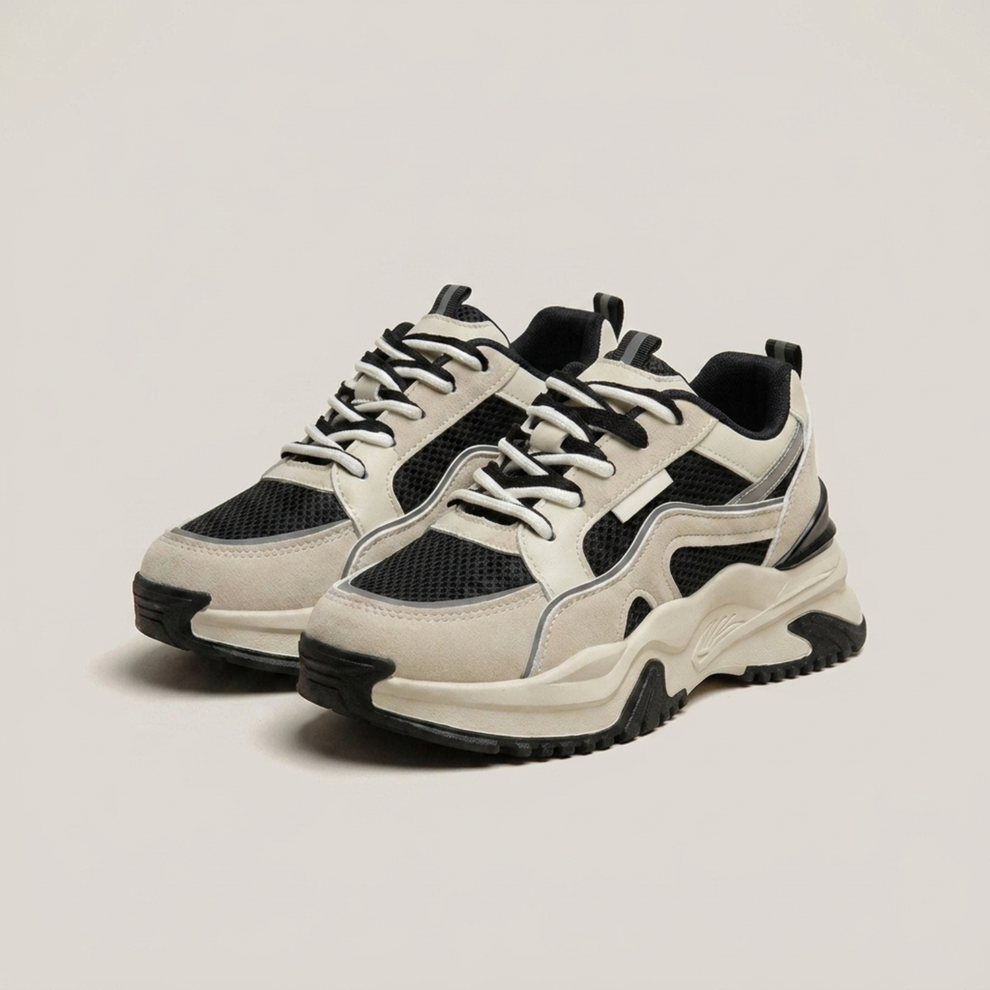 PLUXSTYLE::numise::paneled-chunky-platform-sneakers::closeup-detail