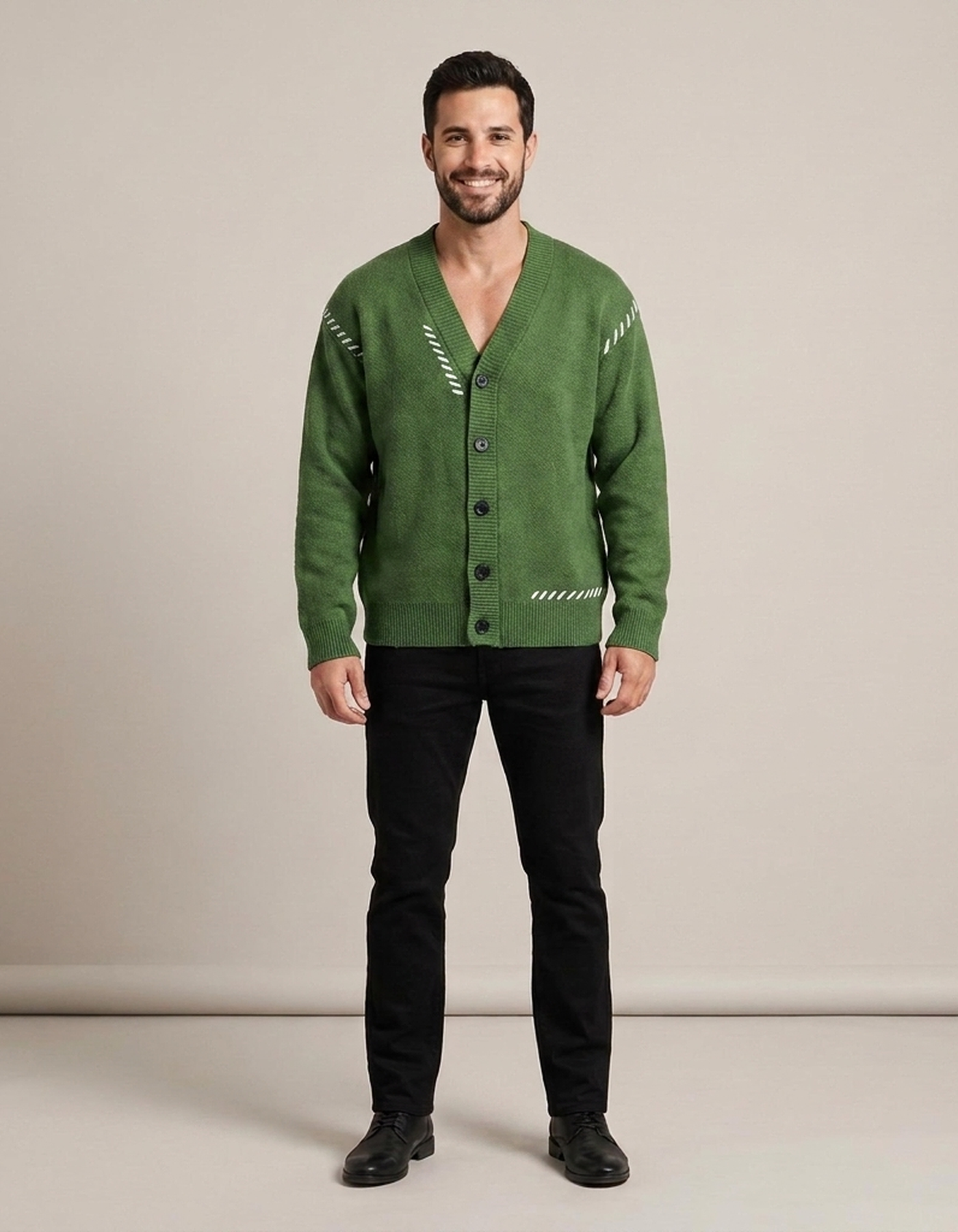PLUXSTYLE::numise::mens-contrast-stitch-v-neck-cardigan::front