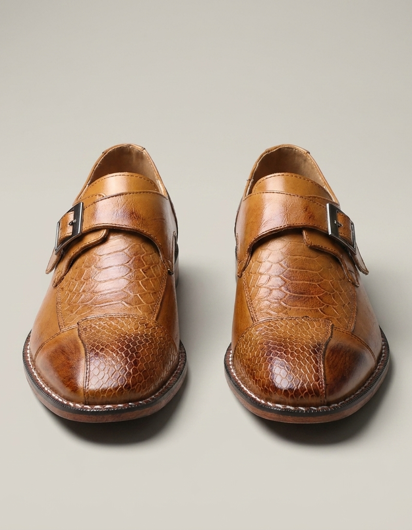 PLUXSTYLE::numise::mens-croc-embossed-monk-strap-dress-shoes::pack-brown