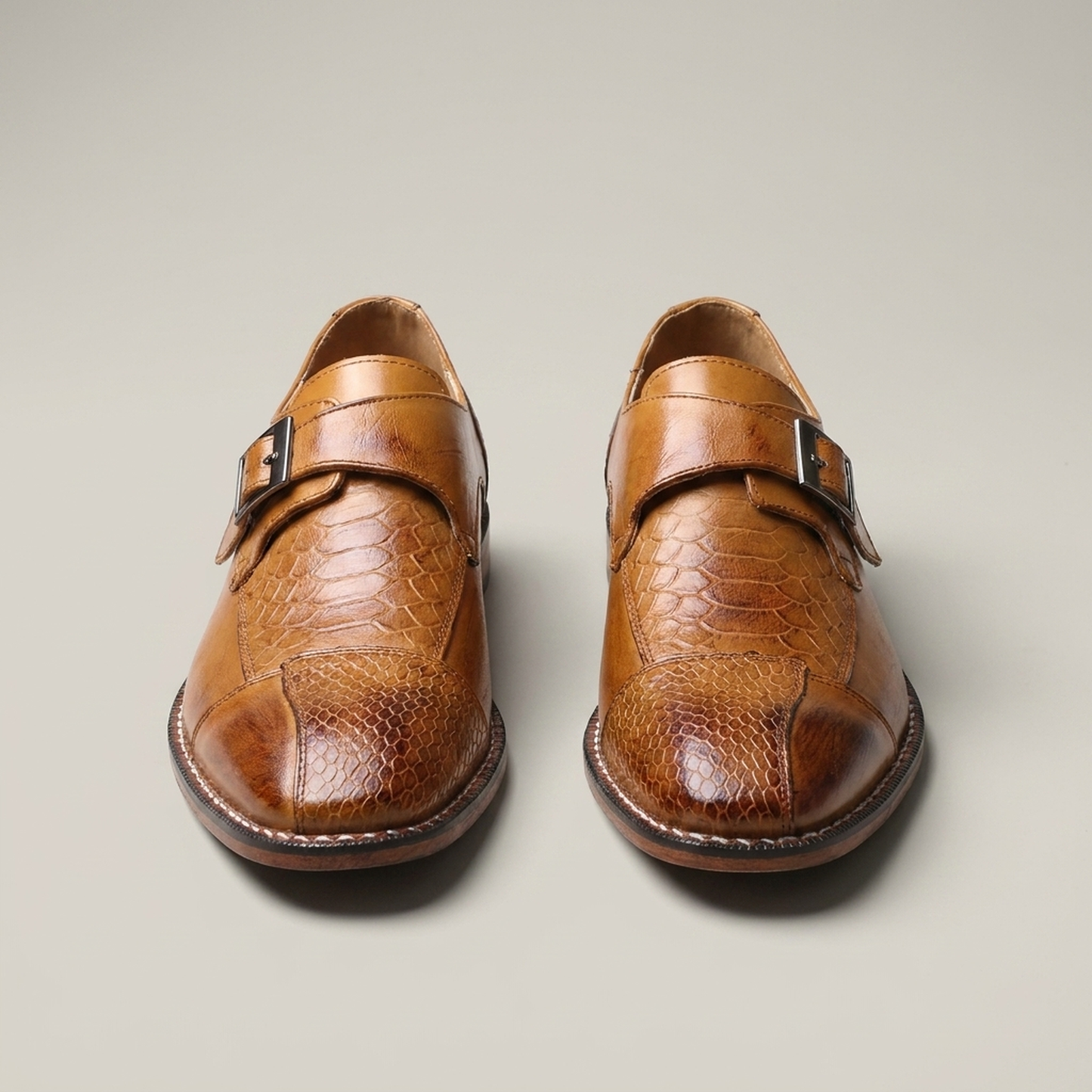 PLUXSTYLE::numise::mens-croc-embossed-monk-strap-dress-shoes::pack-brown