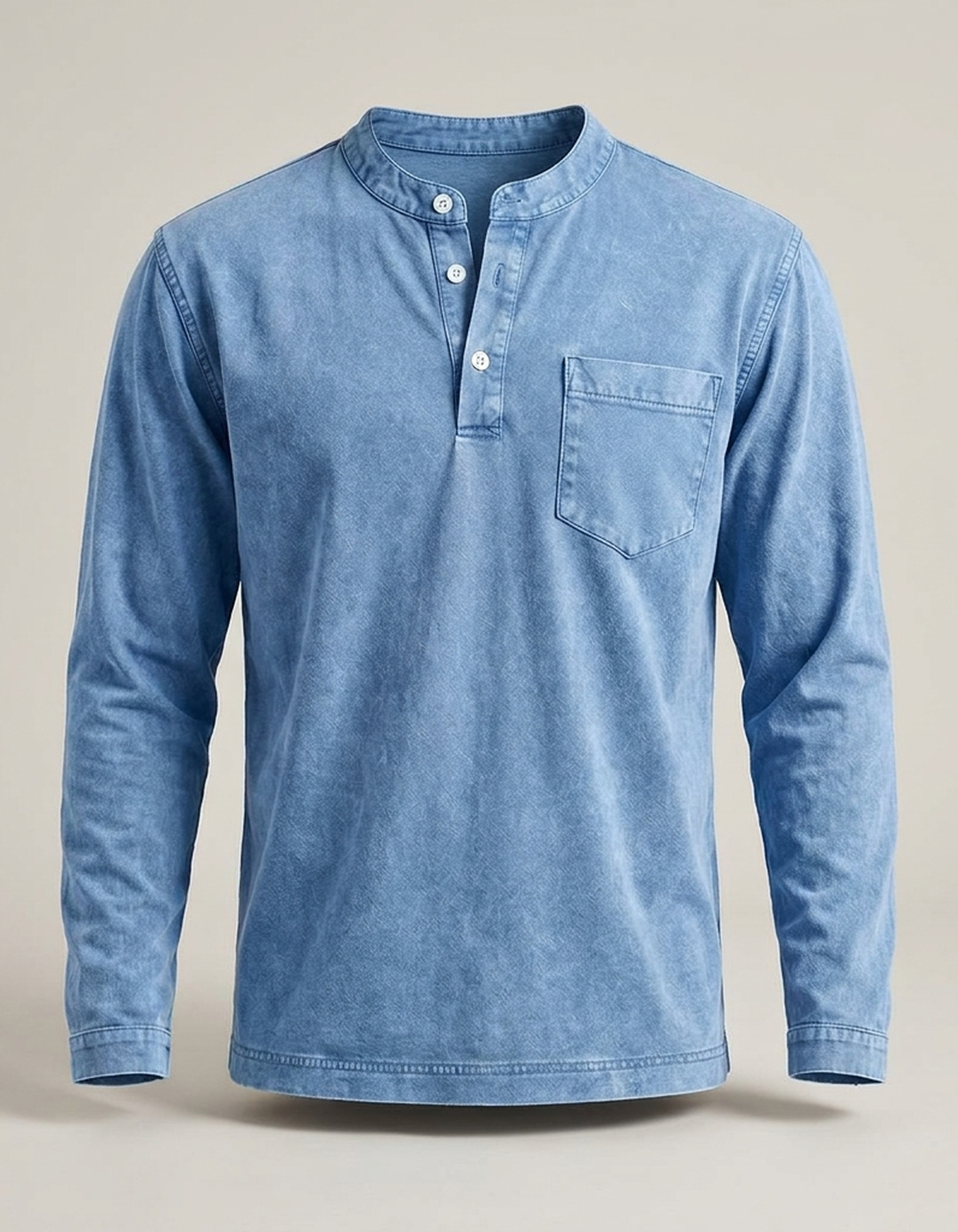 PLUXSTYLE::numise::mens-vintage-wash-henley-top::pack-light-blue