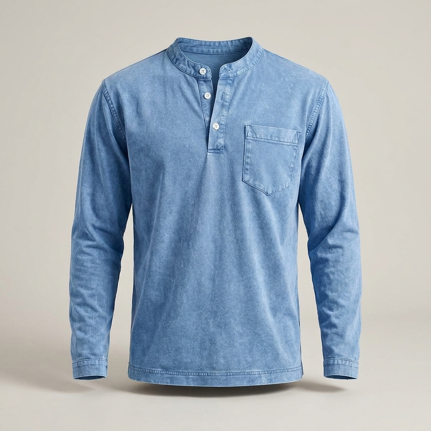 PLUXSTYLE::numise::mens-vintage-wash-henley-top::pack-light-blue