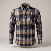 PLUXSTYLE::numise::mens-button-down-plaid-top::pack-beige-and-black