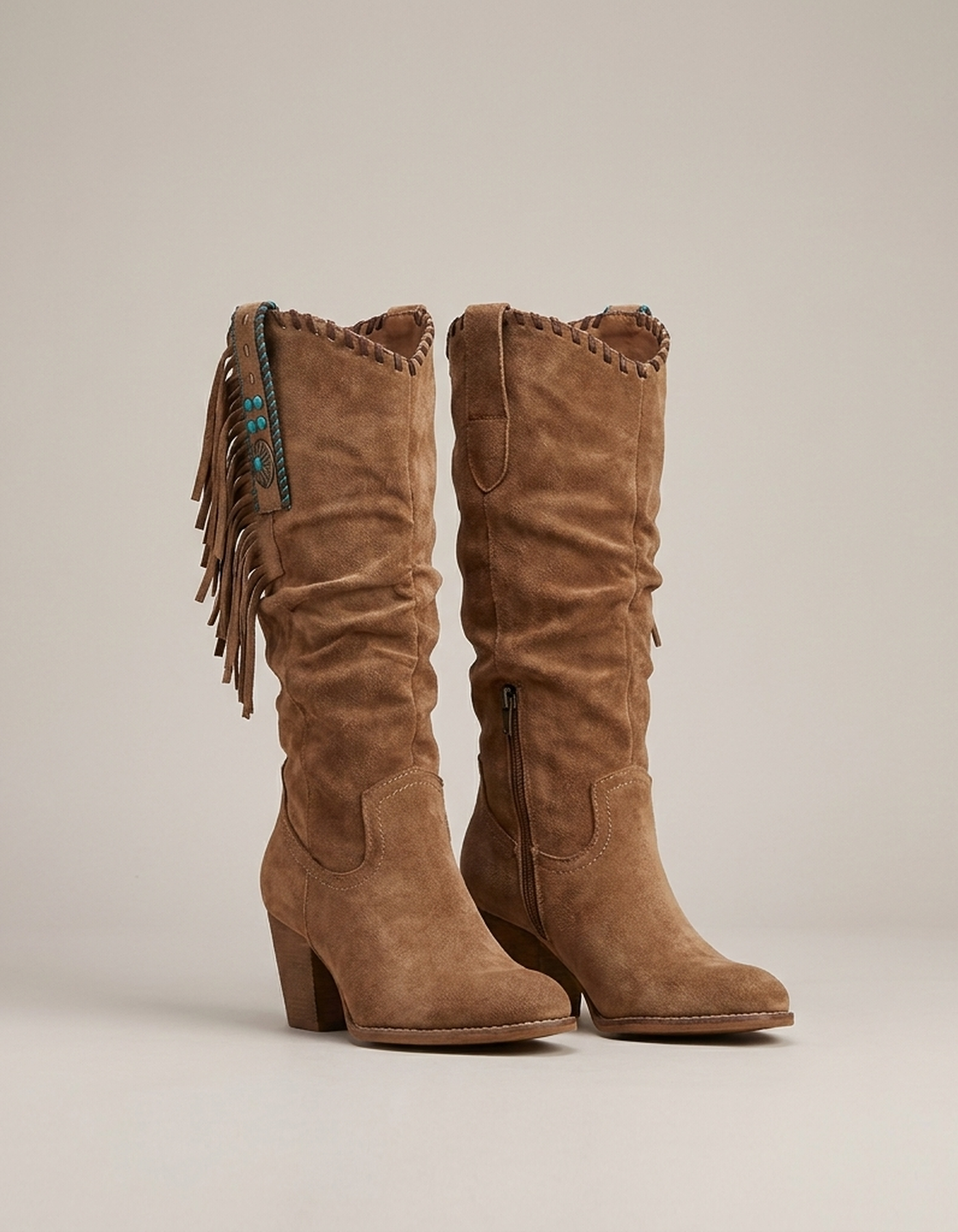 PLUXSTYLE::numise::womens-fringe-cowboy-boots::pack-brown