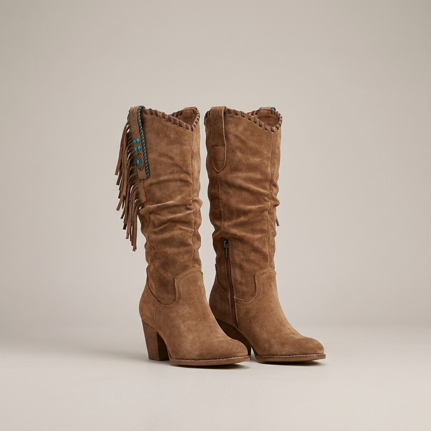 PLUXSTYLE::numise::womens-fringe-cowboy-boots::pack-brown