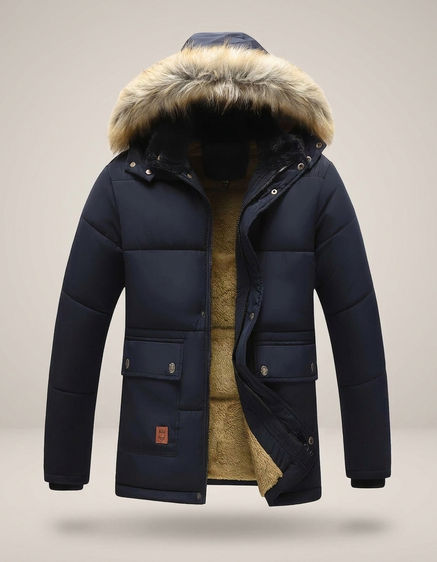 PLUXSTYLE::numise::mens-faux-fur-hood-parka::pack-black