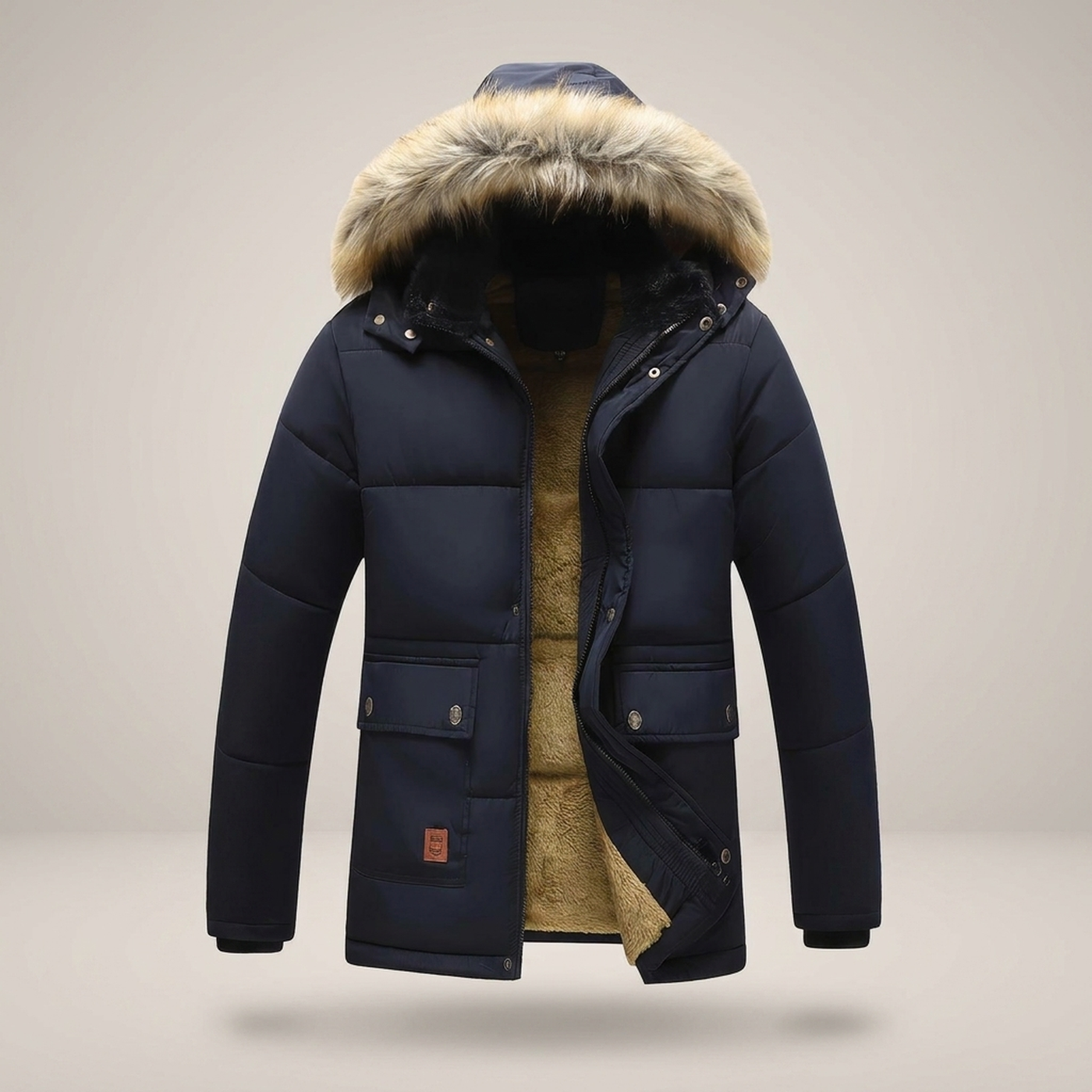 PLUXSTYLE::numise::mens-faux-fur-hood-parka::pack-black