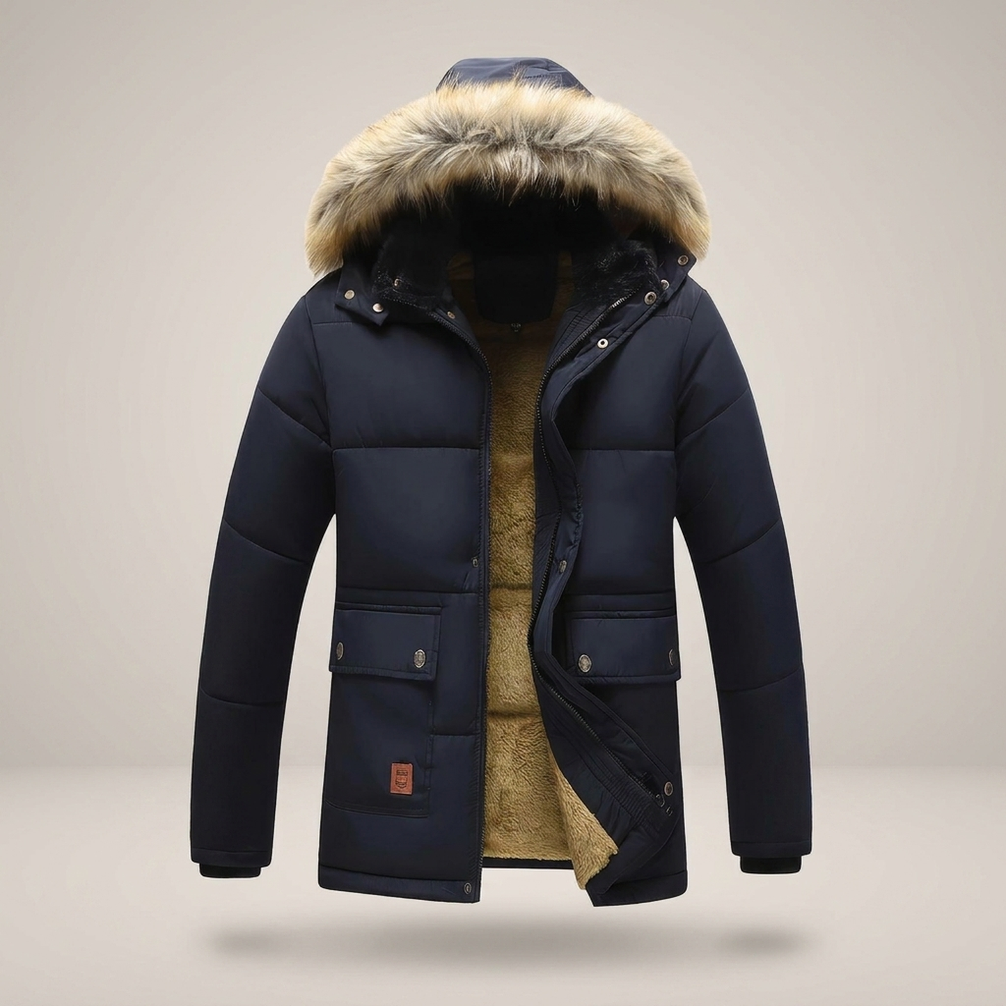 PLUXSTYLE::numise::mens-faux-fur-hood-parka::pack-black