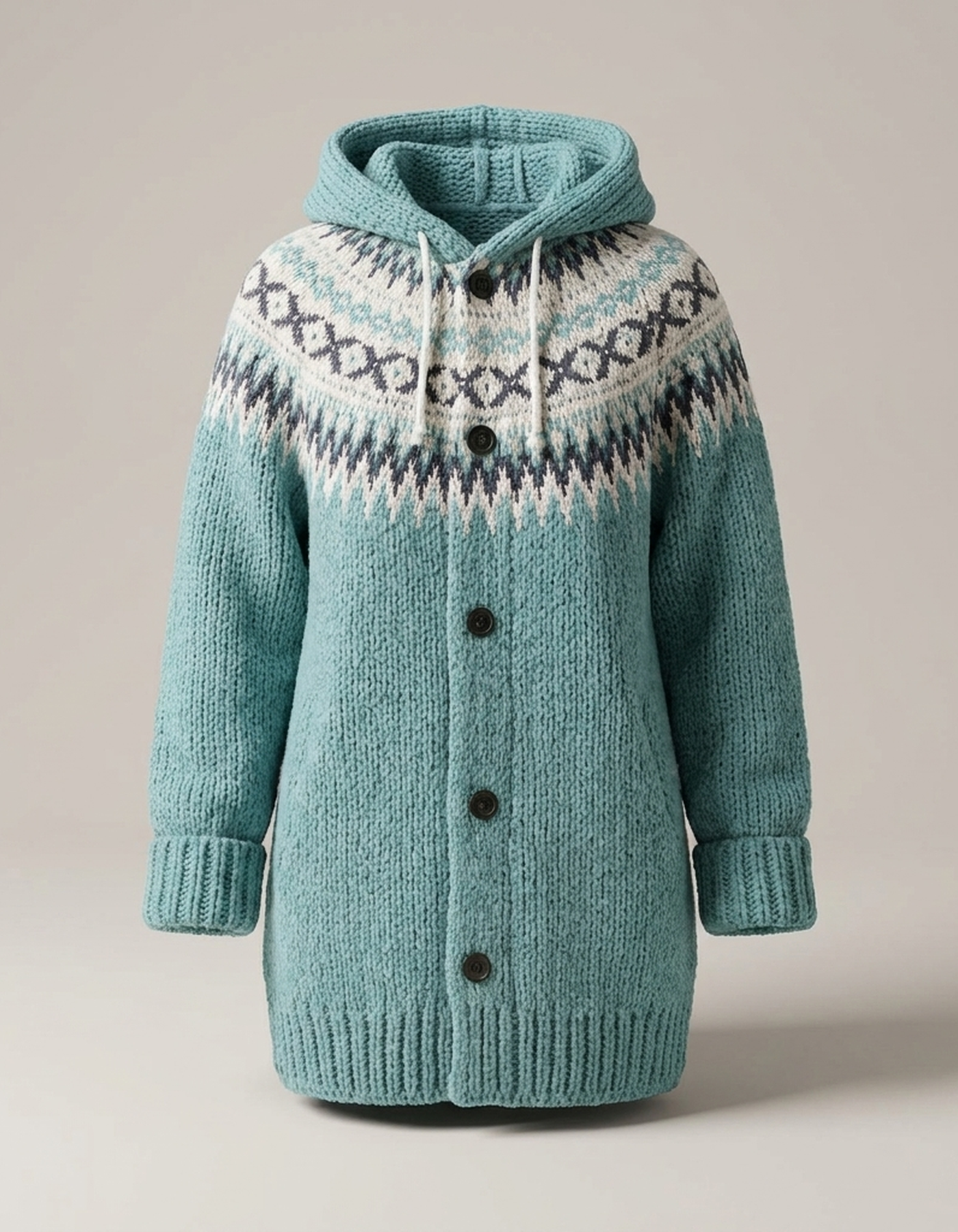 PLUXSTYLE::numise::fair-isle-hooded-table::pack-light-blue