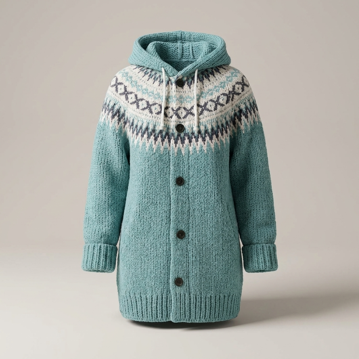 PLUXSTYLE::numise::fair-isle-hooded-table::pack-light-blue