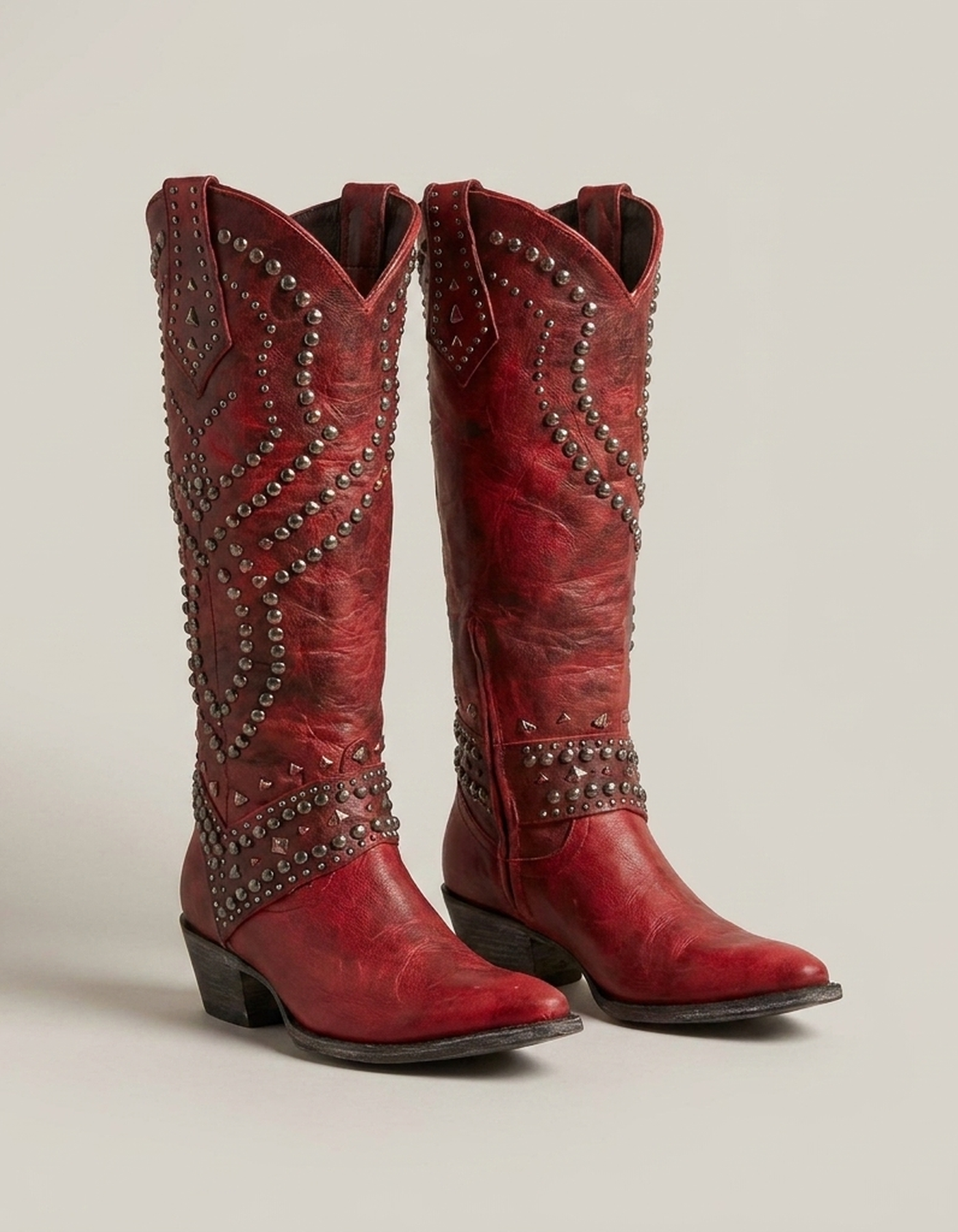 PLUXSTYLE::numise::amelia-studded-western-boots::pack-red
