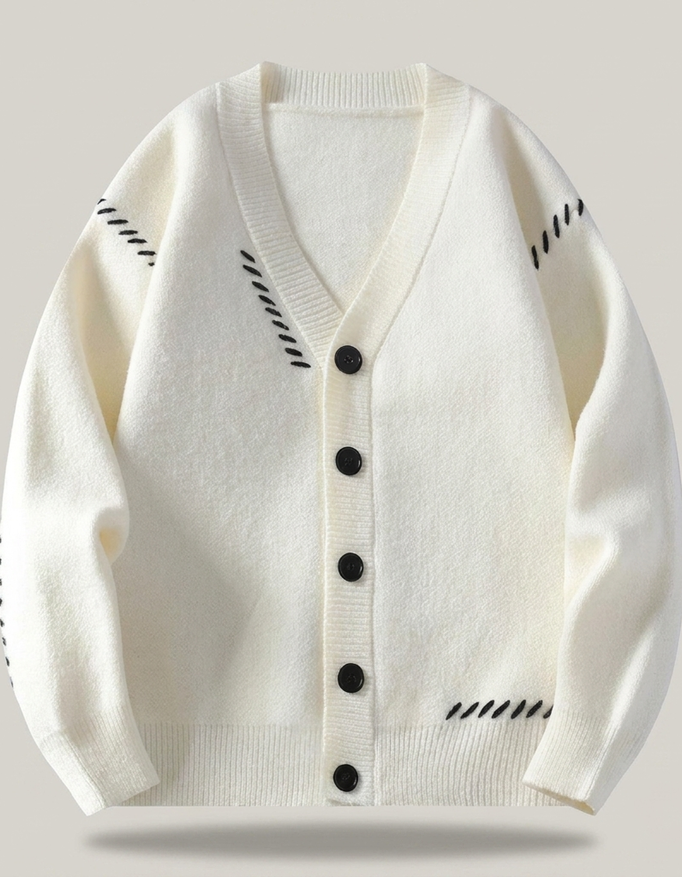 PLUXSTYLE::numise::mens-contrast-stitch-v-neck-cardigan::pack-white