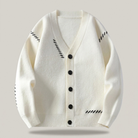 PLUXSTYLE::numise::mens-contrast-stitch-v-neck-cardigan::pack-white