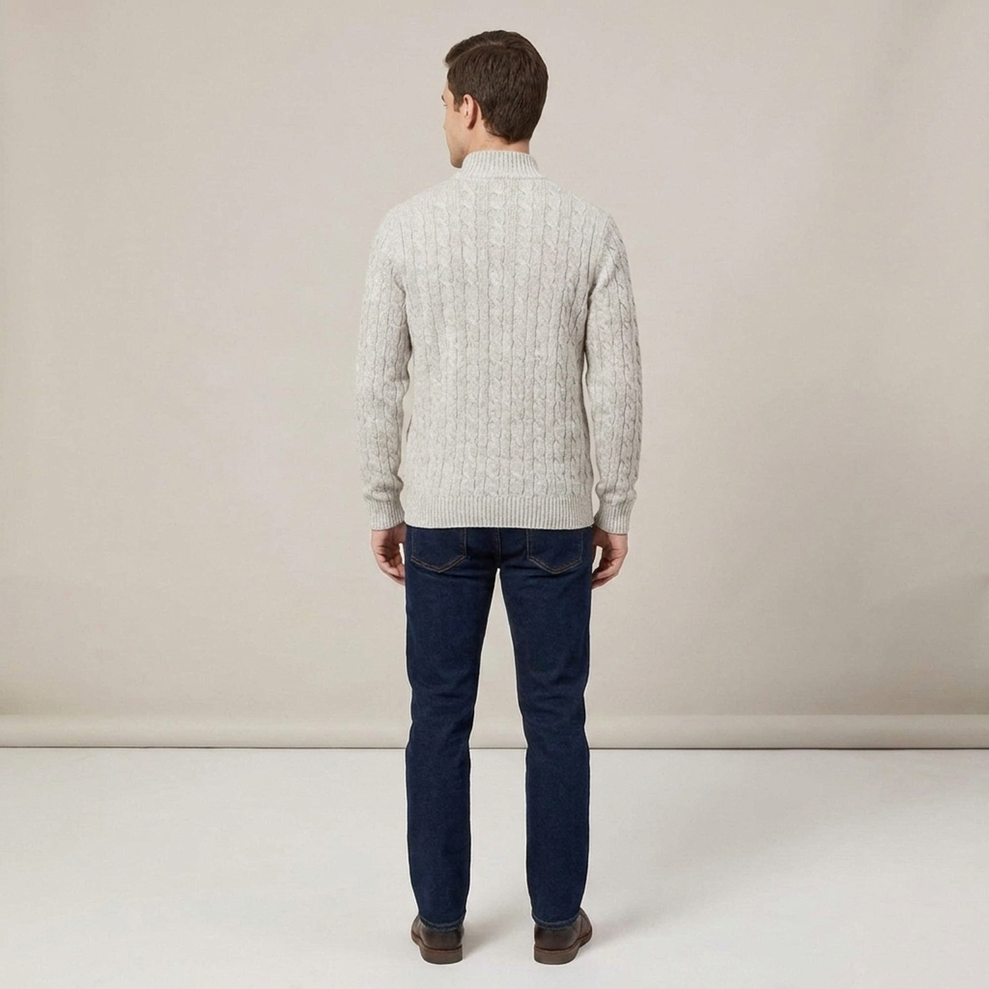 PLUXSTYLE::numise::mens-cable-textured-half-zip-sweater::back