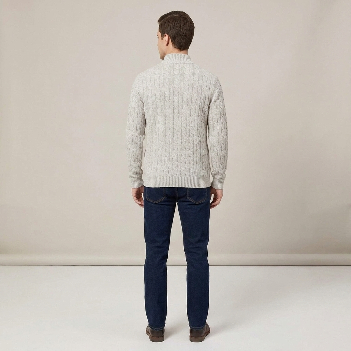 PLUXSTYLE::numise::mens-cable-textured-half-zip-sweater::back