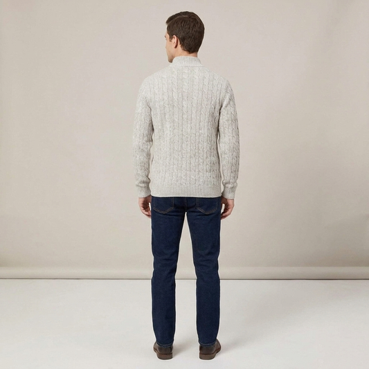 PLUXSTYLE::numise::mens-cable-textured-half-zip-sweater::back