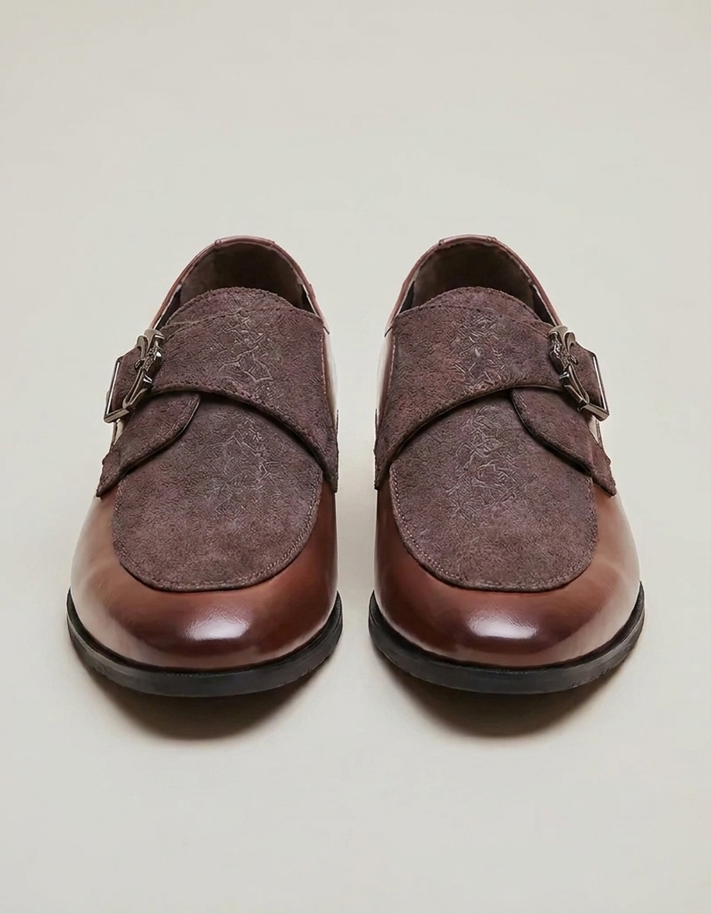 PLUXSTYLE::numise::mens-pointed-toe-monk-strap-shoes::pack-dark-brown
