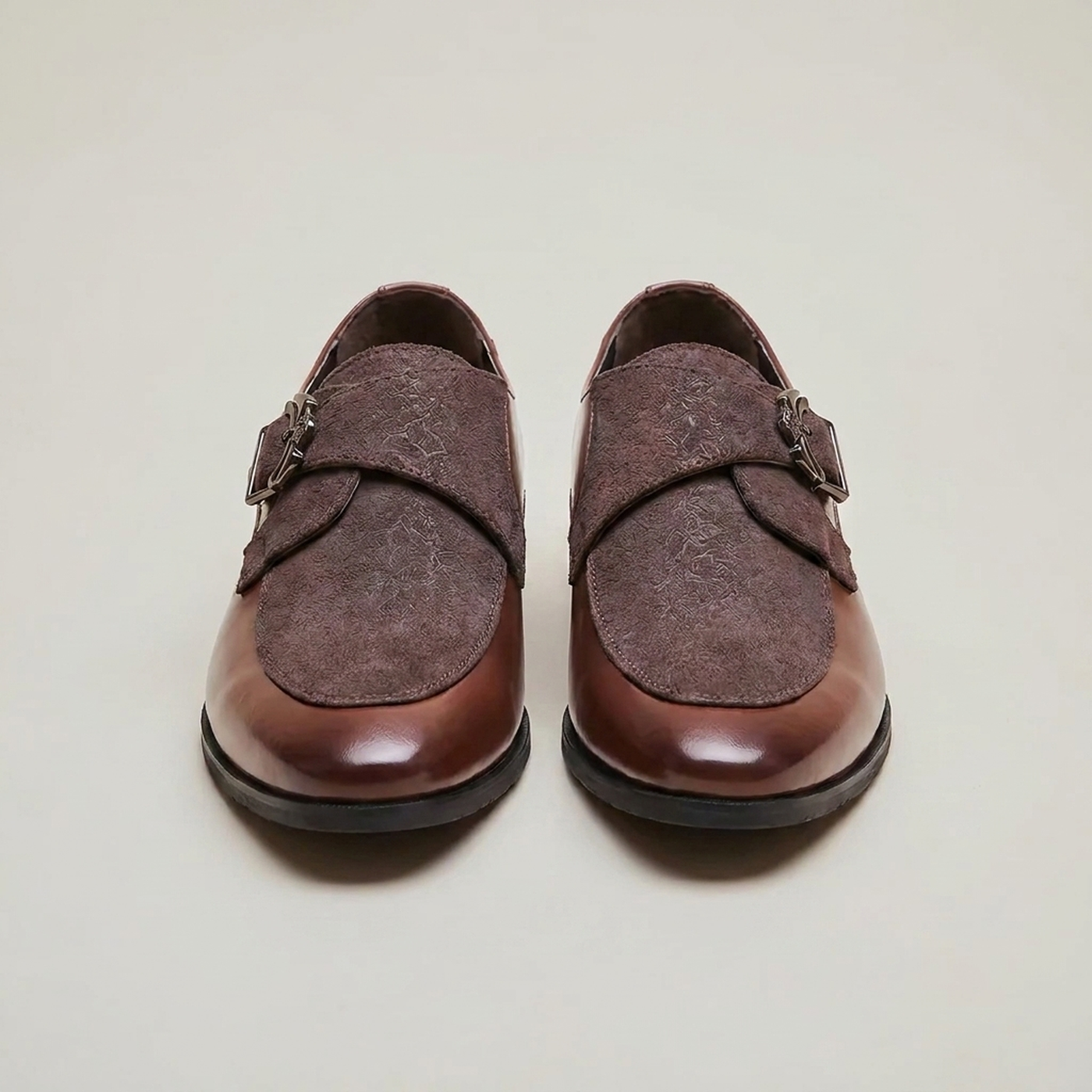 PLUXSTYLE::numise::mens-pointed-toe-monk-strap-shoes::pack-dark-brown