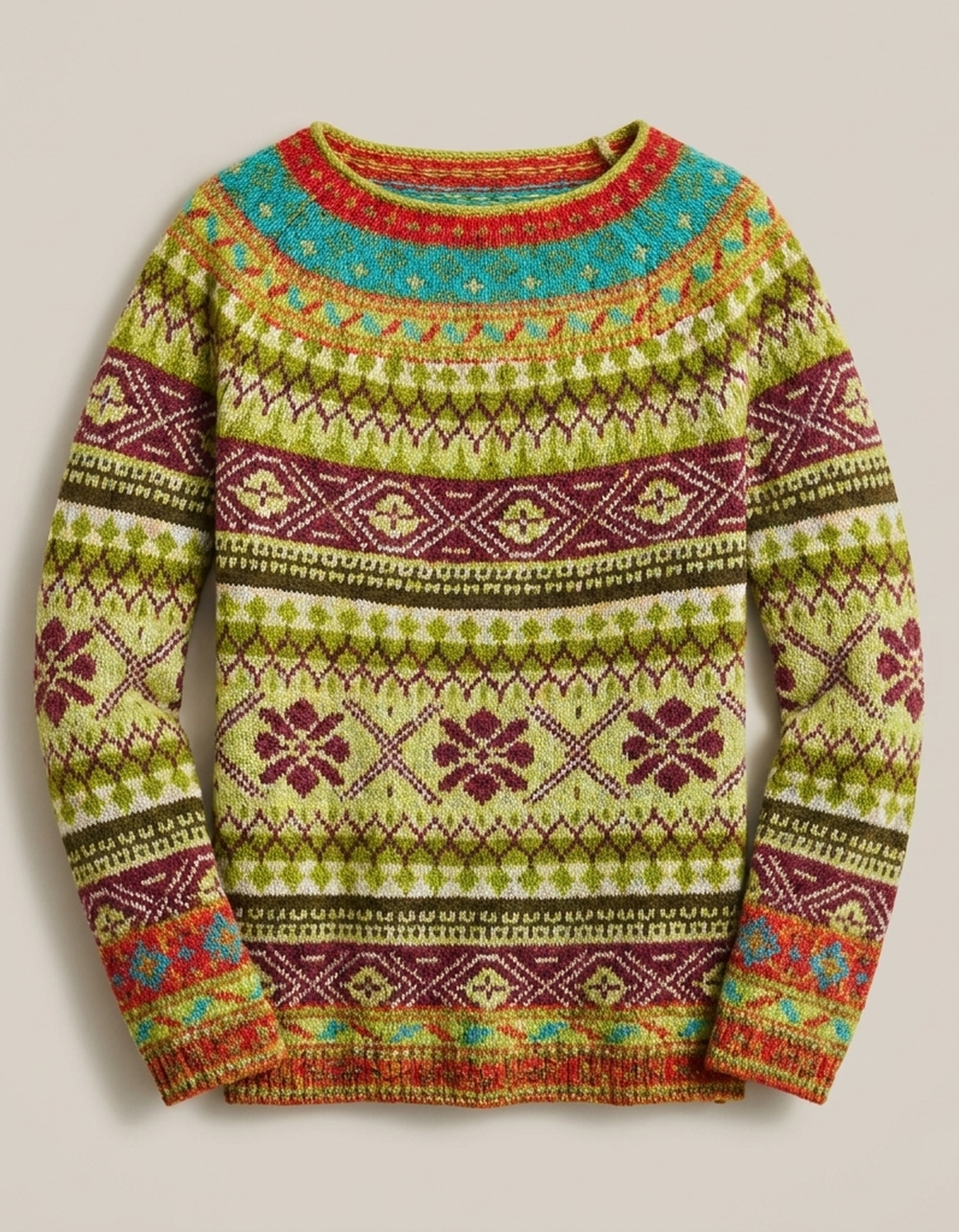 PLUXSTYLE::numise::fair-isle-crewneck-sweater::pack-yellow-green