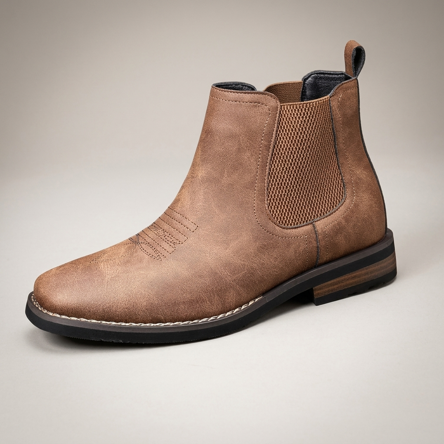 PLUXSTYLE::numise::square-toe-chelsea-ankle-boots::closeup-hero
